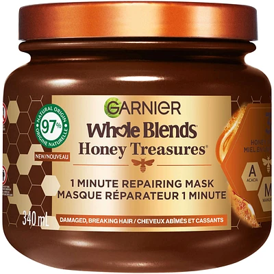 Honey Treasures Hair Mask for Damaged Hair, 50% Less Hair Cracks, 10x Less Breakage, 2x Less Split Ends, 1-Minute Application