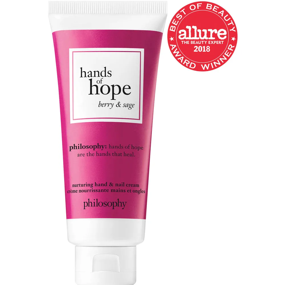 hands of hope berry & sage nurturing hand & nail cream, fast-absorbing, up to 24h hydration, luminous & healthy finish