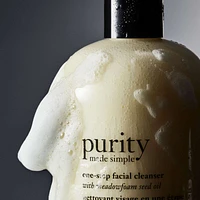 purity made simple one-step facial cleanser, gentle, respects skin's barrier, skin is soft, conditionned & fresh, removes make-up