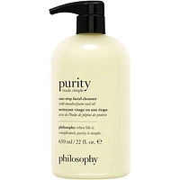 purity made simple one-step facial cleanser, gentle, respects skin's barrier, skin is soft, conditionned & fresh, removes make-up