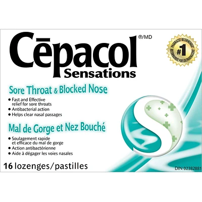 Cepacol® Sensations Sore Throat and Blocked Nose, Sore Throat Lozenges, 16 ct