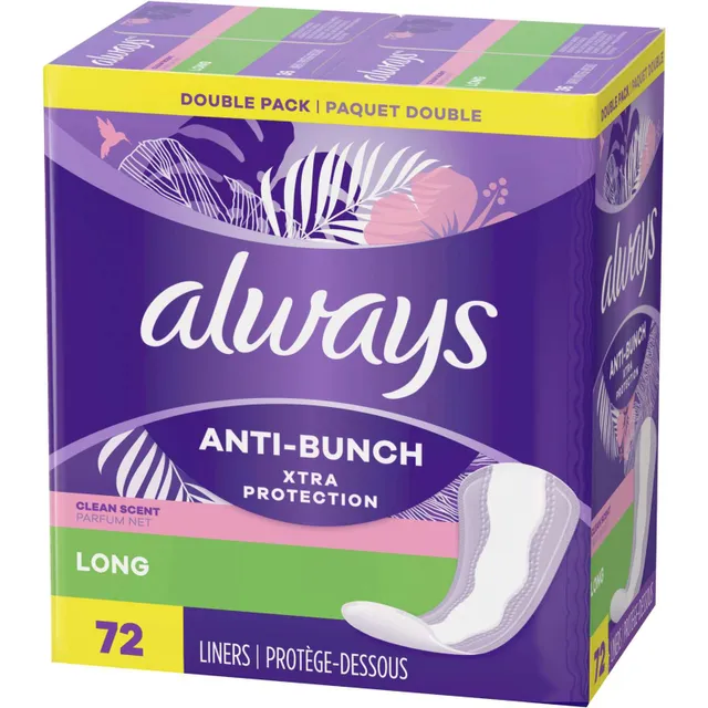 Always Anti-Bunch Xtra Protection Daily Liners Long Absorbency Scented,  Anti Bunch Helps You Feel Comfortable, 72 Count