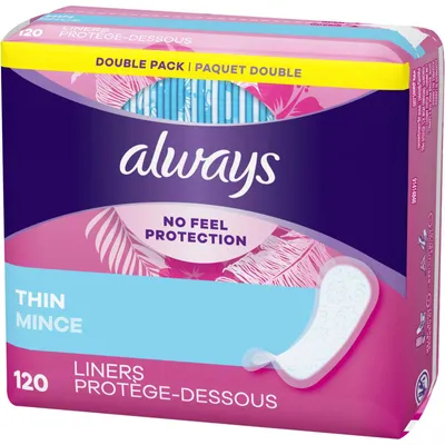 Always Thin No Feel Protection Daily Liners Regular Absorbency Unscented, Breathable Layer Helps Keep You Dry