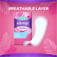 Always Thin No Feel Protection Daily Liners Regular Absorbency Unscented, Breathable Layer Helps Keep You Dry