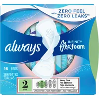 Infinity FlexFoam Pads for Women Size 2 Heavy Flow Absorbency with Wings, 16 Count