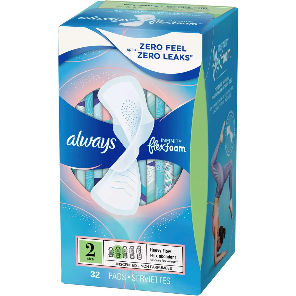 Always, Infinity With FlexFoam Pads For Women, Size 4, Overnight Absorbency  With Wings, 26 Count : : Health & Personal Care