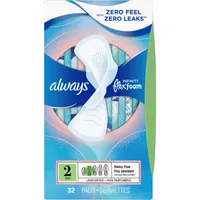 Always Infinity FlexFoam Pads for Women Size Heavy Flow Absorbency, Zero Leaks & Zero Feel is possible, with Wings Unscented