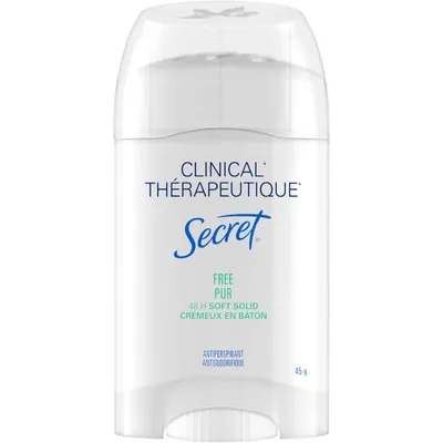 Secret Clinical Antiperspirant and Deodorant Soft Solid, FREE, Sensitive Unscented, 45g
