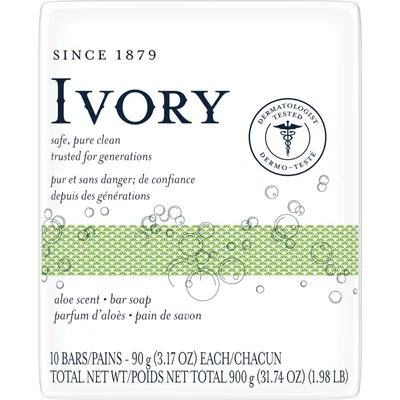 Ivory Bar Soap Aloe Scent 90 g, 10 count