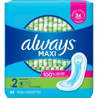 Always Maxi Pads Size 2 Long Super Absorbency Unscented without Wings, 42 Count