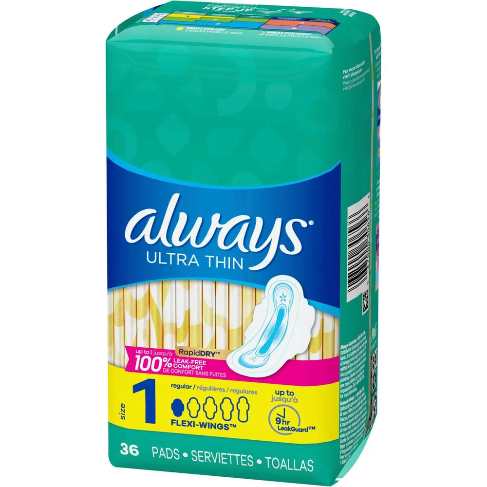 Always Ultra Thin Pads Size 1 Regular Absorbency Unscented without Wings,  44 Count - 44 ea