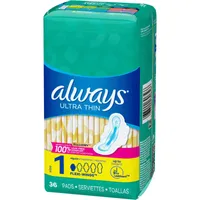 Always Ultra Thin Pads Size 1 Regular Absorbency Unscented without