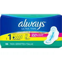 Always Ultra Thin Pads Size 1 Regular Absorbency Unscented with Wings