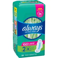 Always Ultra Thin Pads Size 2 Long Absorbency Unscented with Wings