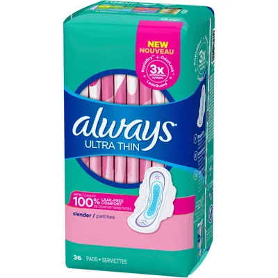 Always Ultra Thin Pads Slender Unscented with Wings, 36 Count