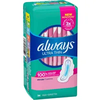 Always Ultra Thin Pads Slender Unscented with Wings, 36 Count