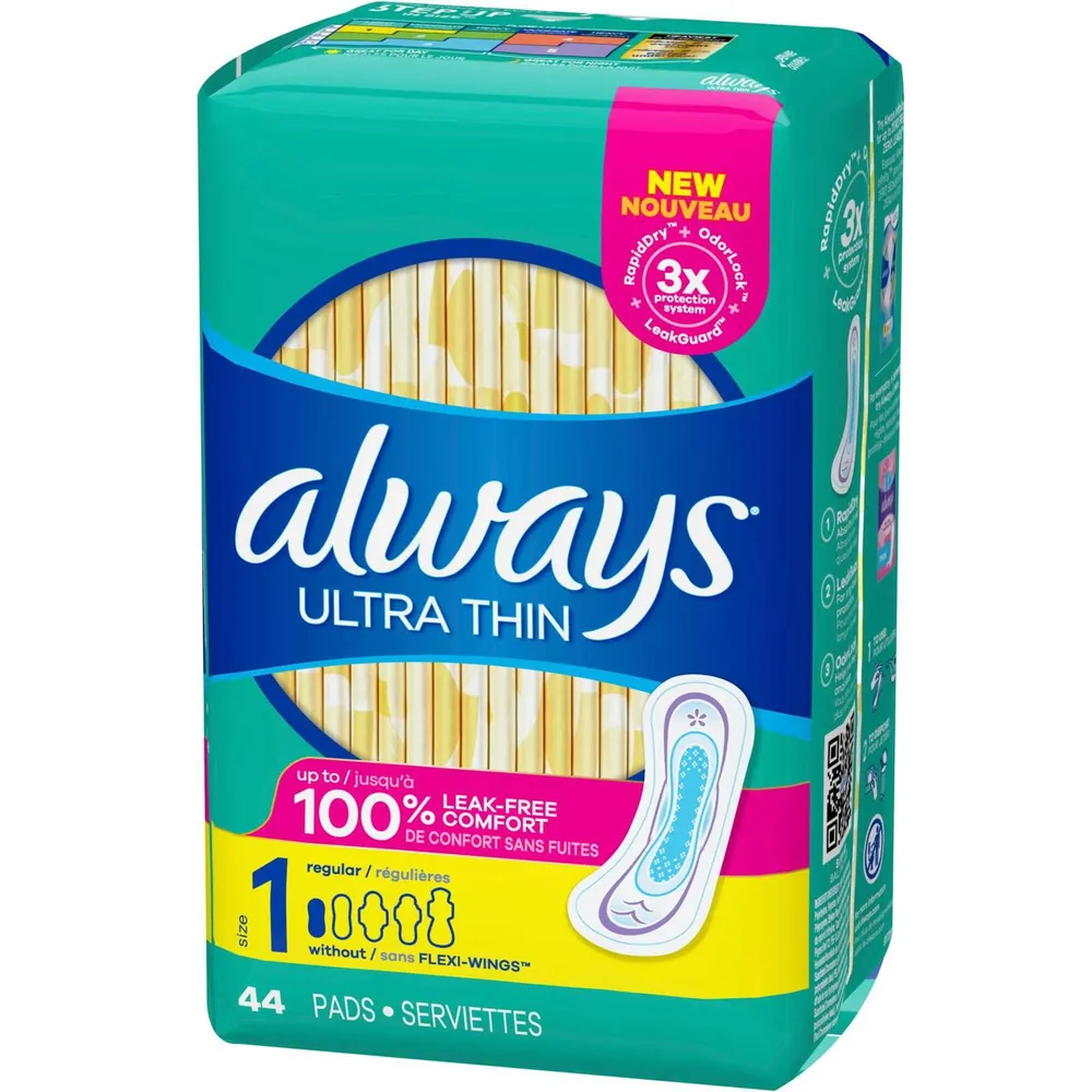 Always Maxi Pads, Size 1 Regular Absorbency, Unscented, 24-ct