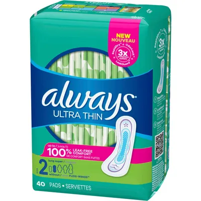 Always Ultra Thin Pads Size 2 Long Absorbency Unscented without Wings