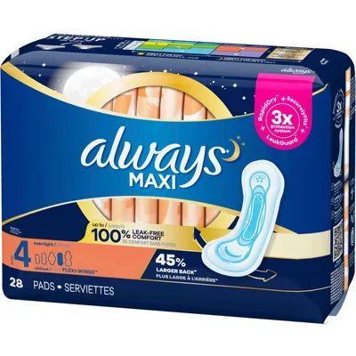 Always Maxi Pads Size Overnight Absorbency Unscented with Wings