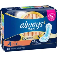 Always Maxi Pads Size Overnight Absorbency Unscented with Wings