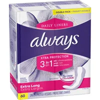 Always Xtra Protection 3-in-1 Daily Liners Extra Long Unscented, 60 Count