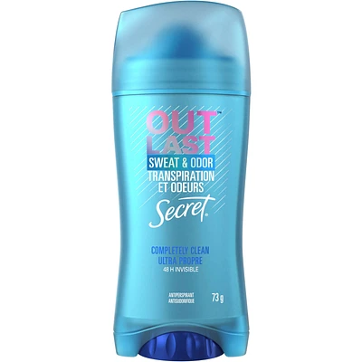 Secret Outlast Sweat & Odor Invisible Solid Women's Antiperspirant Deodorant, Completely Clean Scent, 73 grams
