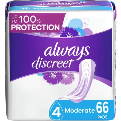 Discreet Moderate Incontinence Pads, 66 Count
