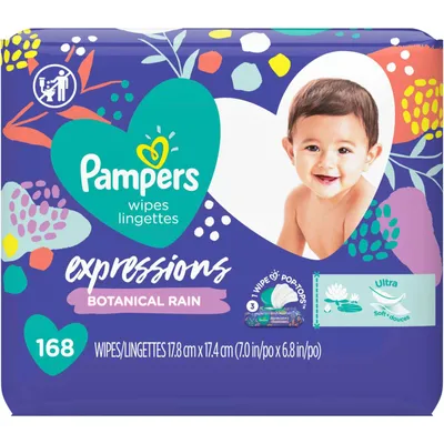 Pampers Baby Wipes Expressions Botanical Rain Scent 3X Pop-Top Packs 168 Count