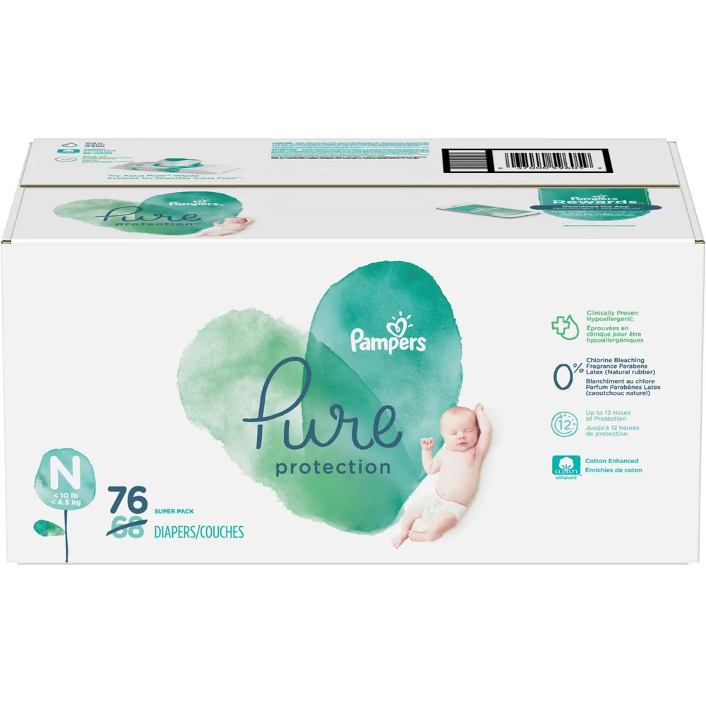 Pure Protection Newborn Diapers Size N 76 Count