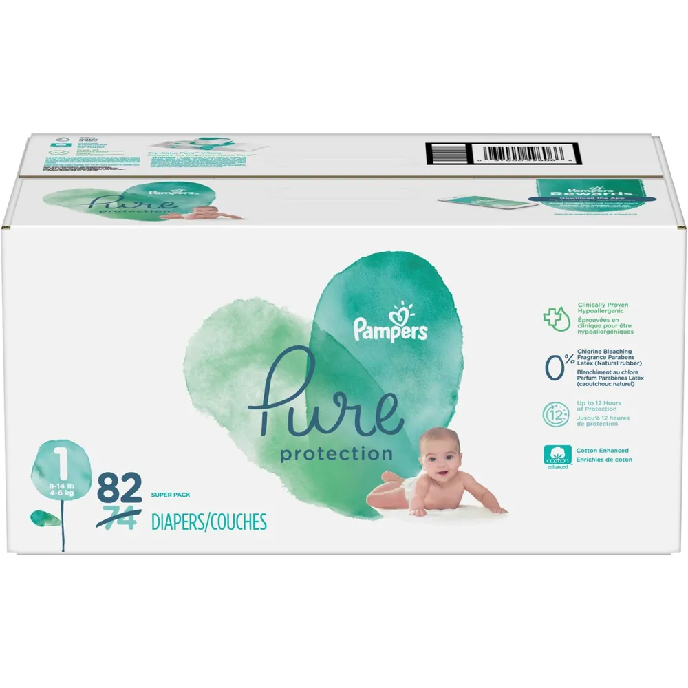 Pampers Pure Diapers Size 1, 132 Count (Select For More Options