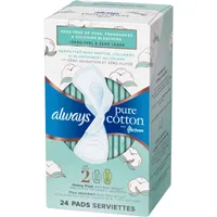 Always Pure Cotton with FlexFoam Pads Heavy Flow Size 2, 24 Count