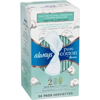 Always Pure Cotton with FlexFoam Pads Heavy Flow Size 2, 24 Count