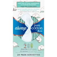 Always Pure Cotton with FlexFoam Pads Heavy Flow Size 2, 24 Count