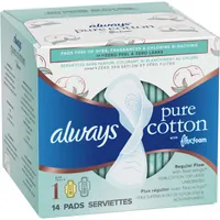 Always Pure Cotton with FlexFoam Pads Size 1, 14 Count