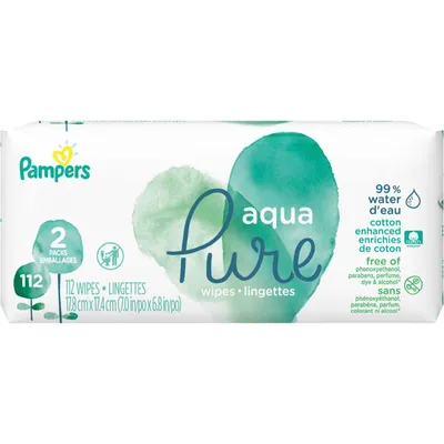 Pampers Aqua Pure Sensitive Baby Wipes 2X Pop-Top 112 Count