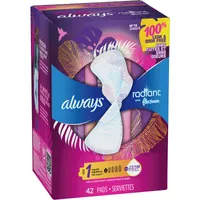 Always Radiant Flexfoam pads for Women Size 1, Regular Absorbency with Wings, 42 count