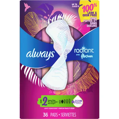 Always Pure Cotton with FlexFoam Pads Heavy Flow Size 2, 24 count