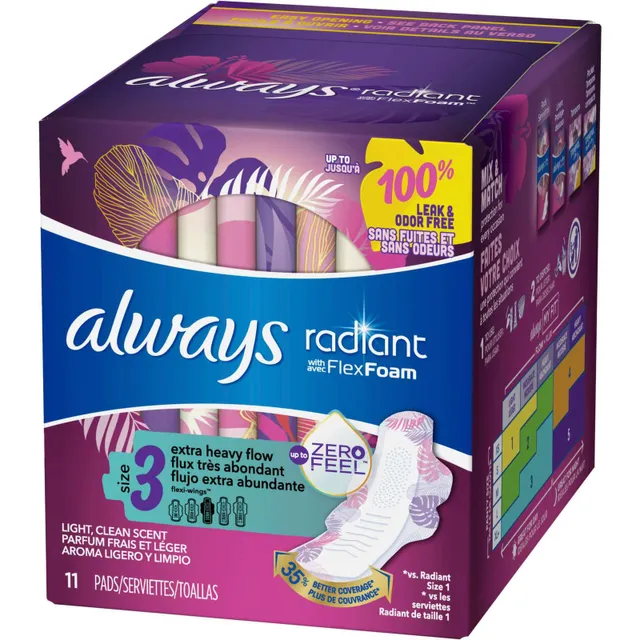 Always Radiant Pads, Size 2, Heavy Flow Absorbency (Pack of 6), 6 packs -  Jay C Food Stores