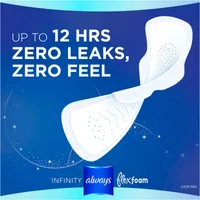 Always Infinity FlexFoam Pads for Women Size 5 Extra Heavy Overnight Absorbency, Up to 12 hours Zero Leaks, Zero Feel Protection, with Wings Unscented