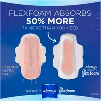 Always Infinity FlexFoam Pads for Women Size 5 Extra Heavy Overnight Absorbency, Up to 12 hours Zero Leaks, Zero Feel Protection, with Wings Unscented