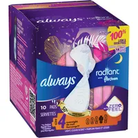 Always Radiant FlexFoam Pads for Women Size 4 Overnight Absorbency with Wings, 10 Count