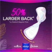 Always Radiant FlexFoam Pads for Women, Size 4, Overnight Absorbency, 100% Leak & Odor Free Protection is possible, with Wings, Scented