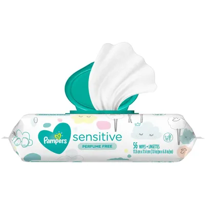 Pampers Baby Wipes Sensitive Perfume Free 1X Pop-Top 56 Count