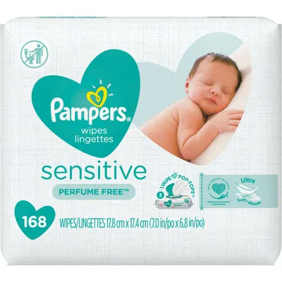 Pampers Baby Wipes Sensitive Perfume Free 3X Pop-Top Packs 168 Count