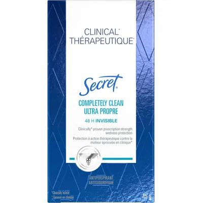 Secret Clinical Antiperspirant and Deodorant Invisible Solid, Completely Clean, 45g