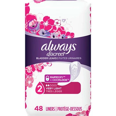Always Discreet Incontinence Liners, Very Light Absorbency, Regular Length