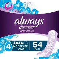 Discreet Moderate Long Incontinence Pads, 54 Count