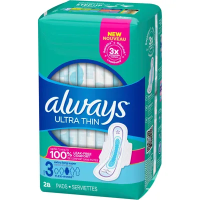 Always Ultra Thin Pads Size 3 Extra Long Super Absorbency Unscented with Wings