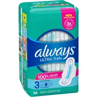 Always Ultra Thin Pads Size 3 Extra Long Super Absorbency Unscented with Wings