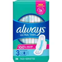 Always Ultra Thin Pads Size 3 Extra Long Super Absorbency Unscented with  Wings